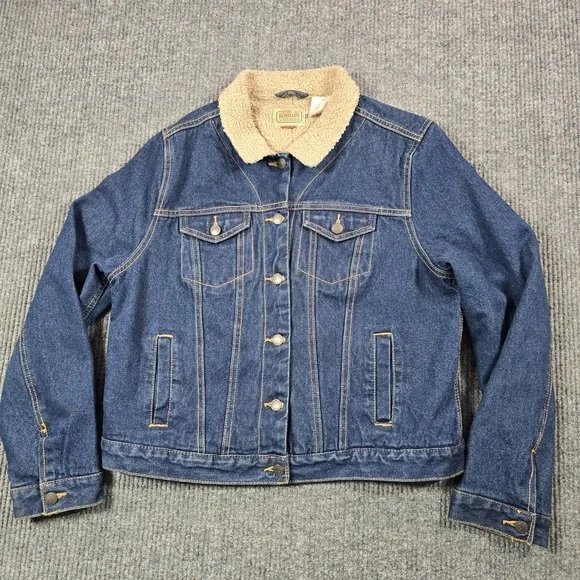 C.E. Schmidt Workwear Jacket Womens XL Blue Denim Lined Sherpa Collar Pockets - Picture 2 of 12